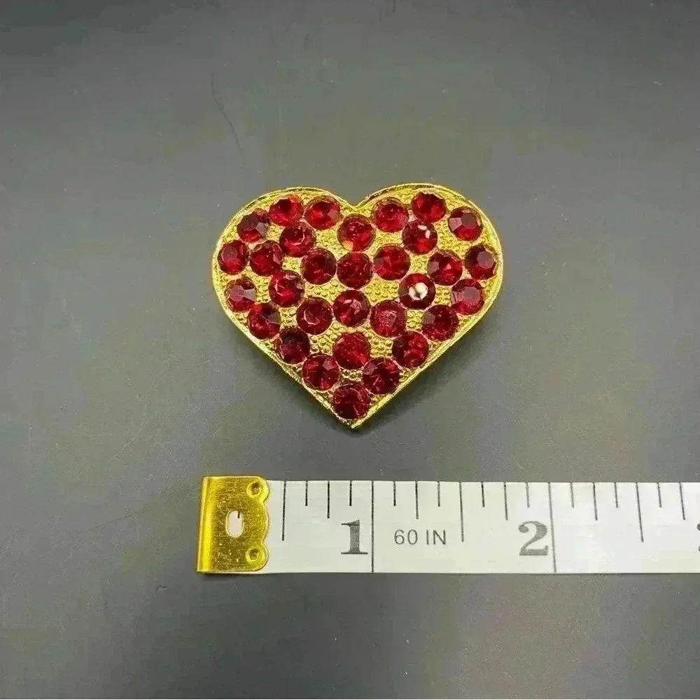 Vintage Red Heart Statement Pin Brooch Rhinestone Crystal Gold Tone - Picture 6 of 8